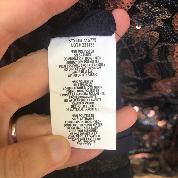 Betsy & Adam Blouson Mini Dress Size 8 Sequin Skirt Black Copper Sleeveless - Picture 12 of 12